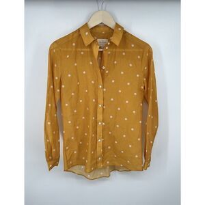 Sezane Ann Cotton Silk Blouse Polka Dot Ochre Yellow Size 34 US XS 2